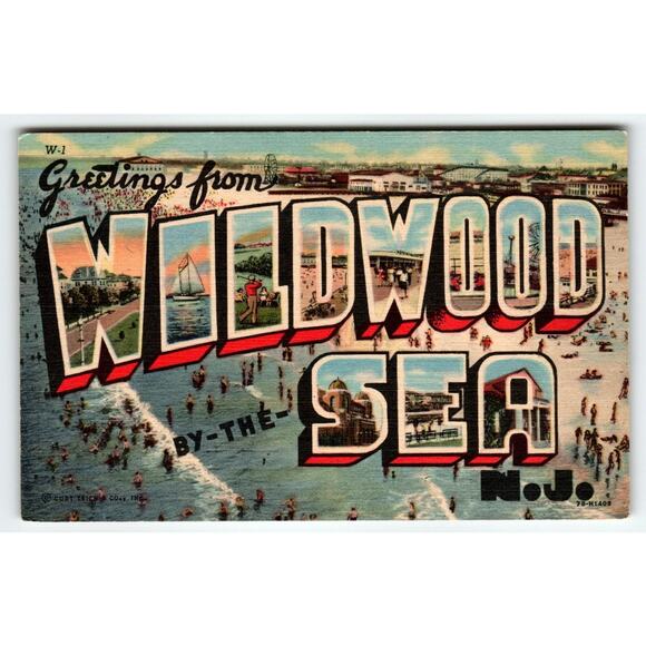 Vintage Postcard - Greetings From Wildwood By-The-Sea N.J. - Large Letter Scenes - Picture 1 of 2